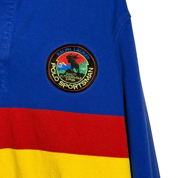 Ralph Lauren Polo Country Rugby Shirt L/S Blue Yellow Red Stripes Terrain Logo - Picture 3 of 7